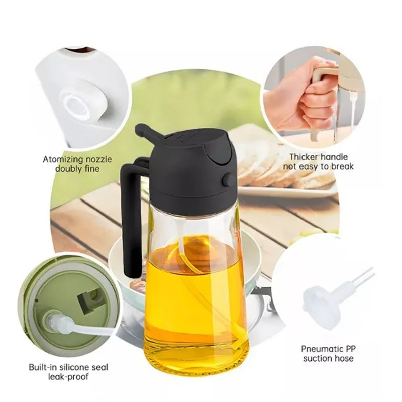 Bouteille distributrice d'huile avec poignée, verseur d'huile d'olive étanche pour la cuisson, bec anti-goutte, contrôle de versement facile, accessoires de cuisine